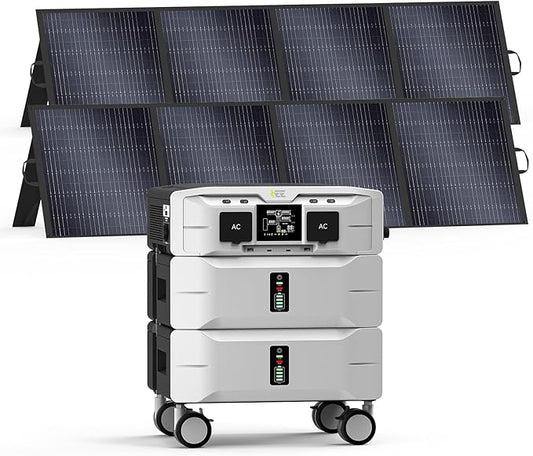 IEE SP5000 5000W/5120Wh Power Station & Solar Generator with 2×200W Solar Panels Included,120/240V Dual Voltage,5120Wh EV-Grade LFP Batteries,3500W 1.6H Fast Charge,APP & EPS for Home Backup.