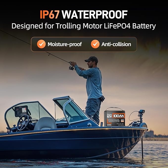 HumsiENK 12V 100Ah LiFePO4 Battery Lithium Built In 100A Smart BMS Portable Group 24 Size Lithium 1280Wh Battery 15000 Deep Cycles 10 Years Lifespan for RV Solar Energy Off Grid Trolling Motor (4PACK)