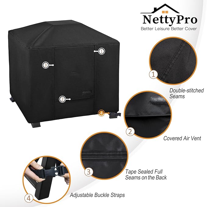 NettyPro Fire Pit Cover Square Waterproof Outdoor Firepit Cover for Gas Propane Fire Pit Table, 40 x 40 x 24 inch, Black