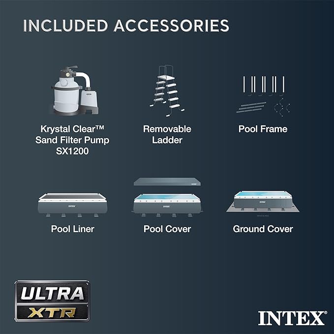 Intex 18' x 9' x 52" Ultra XTR Rectangular Frame Swimming Pool Set with Pump - Above Ground Backyard Large Rectangle Pool with 45-Inch Deep Water