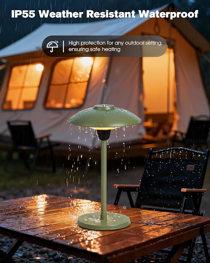 Electric Patio Heater, 1500W Tabletop Infrared Heaters for Indoor Oudoor Use, IP55 Waterproof, Tip-over & Overheating Protection, Quiet Operation, Perfect for Garden, Balcony, Garage, Backyard