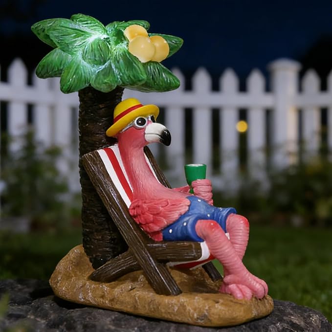 EPTUEGA Pink Flamingos for Yard-Solar Garden Statues Gifts - Flamingos on Beach Vacation Light up Coconut Tree for Outdoor Lawn Yard Decor