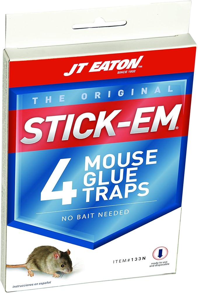 Stick-Em Mouse Glue Trap – Effective Mouse Control Adhesive Board – Non-Toxic, Ready-to-Use Pest Trap – Compact Size for Indoor Use