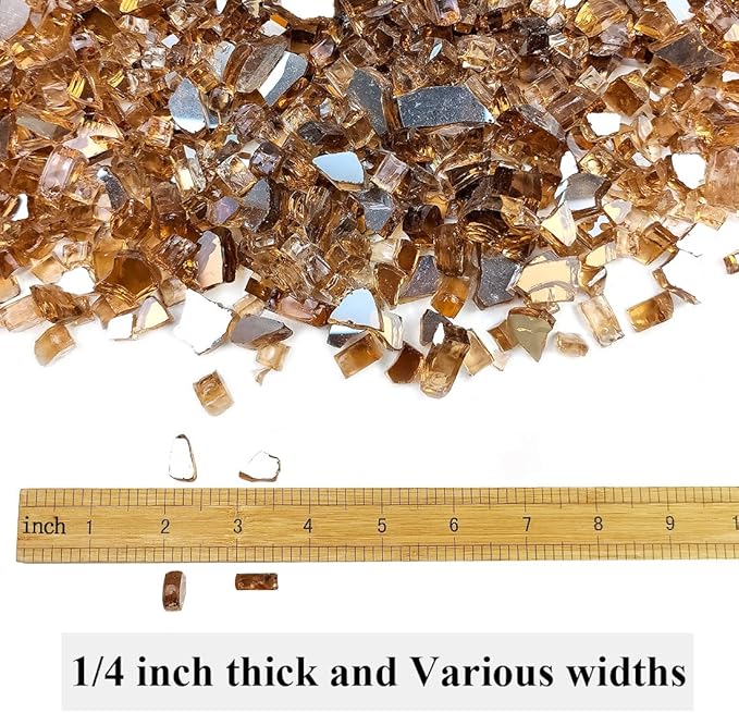 Fire Glass for Propane Fire Pit, 1/4 Inch High Reflective Fireplace Glass Rocks for Fire Pit Table, 10 lbs Fire Pit Glass Rocks for Outdoor Fire Table and Landscaping, Copper Reflective