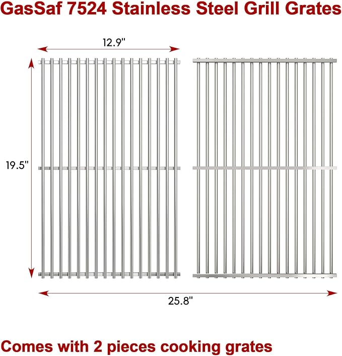 GasSaf 19.5" Grill Grates for Weber Genesis 300, Weber Genesis Grill Grates 7524 7528, 7MM SUS304 Replacement Parts for E310 E320 E330 S310 S320 S330(2007-2016), Pit Boss PB700 Series Cooking Grids