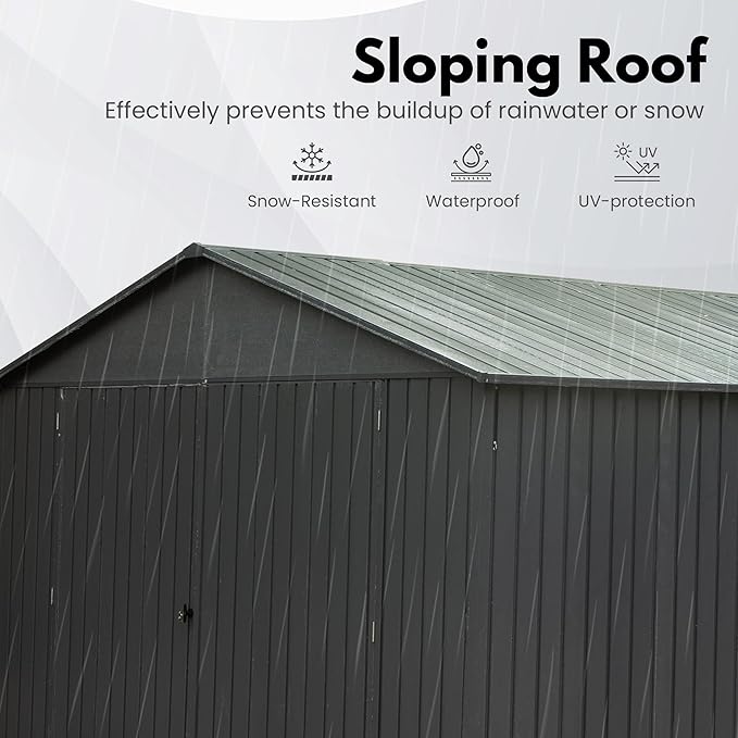 Domi 12'x25' Heavy Duty Garage Shed, Outdoor Metal Steel Carport with Lockable Double, Side Doors, 80MPH Wind and Snow Resistant Enclosed Storage for Cars, Trucks, Motorcycles, Tools, Dark Grey