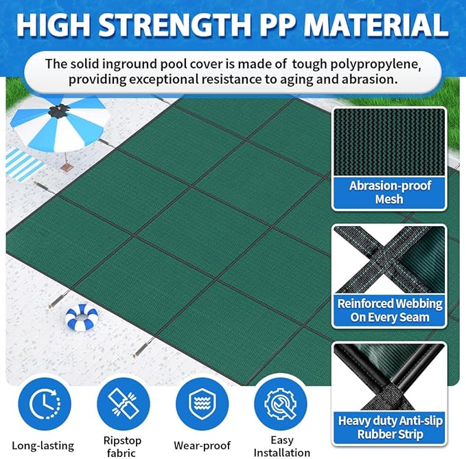 iCOVER Inground Pool Safety Cover, 20x40ft Rectangle Winter Safety Pool Cover for Inground Swimming Pools, Winter Pool Cover, Pool Covers for Inground Pools, Triple Stitched for High Strength, Green