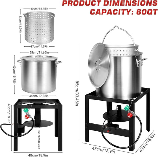 OT1601 Seafood Boil Kit, Featuring a Propane Burner, Propane Regulator, and a 60QT Pot with Basket, Built for Heavy-Duty Outdoor Use for Hotel Catering,Crawfish Boil Party,Community Event