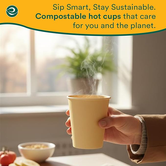 ECO SOUL 100% Compostable Plant-Based 8oz Hot Cups | (100 Count, 8 oz Hot Cups) | Disposable Bagasse Paper Cups | Eco-friendly Cups | Sturdy, Microwave & Oven Safe