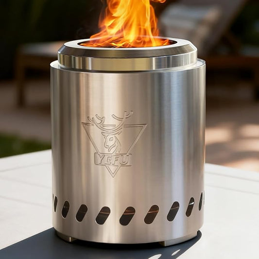YEFU Tabletop Fire Pit Portable: Low Smoke Stove for Outdoor & Patio - Safe Burning Table Top Firepit Fueled by Pellets & Wood - with Travel Bag & 2 Mini Sticks & Fireproof Mat & Rack(7.5 x 5.5 in)