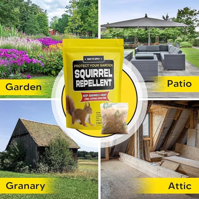 Squirrel Repellent Outdoor, Chipmunk & Squirrel Repellent, Keep Squirrels Away from Garden, Attic, Yard, Garage and Bird Feeder, 3 Months Protection, Safe Around Kids, Pets & Plants - 8P