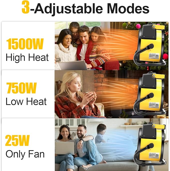 1500W Portable Garage Heater, Electric Outdoor Heater with Fast Heating & Overheat Protection, Patio and Greenhouse Space Heater for Indoor or Outdoor Use（Gold）