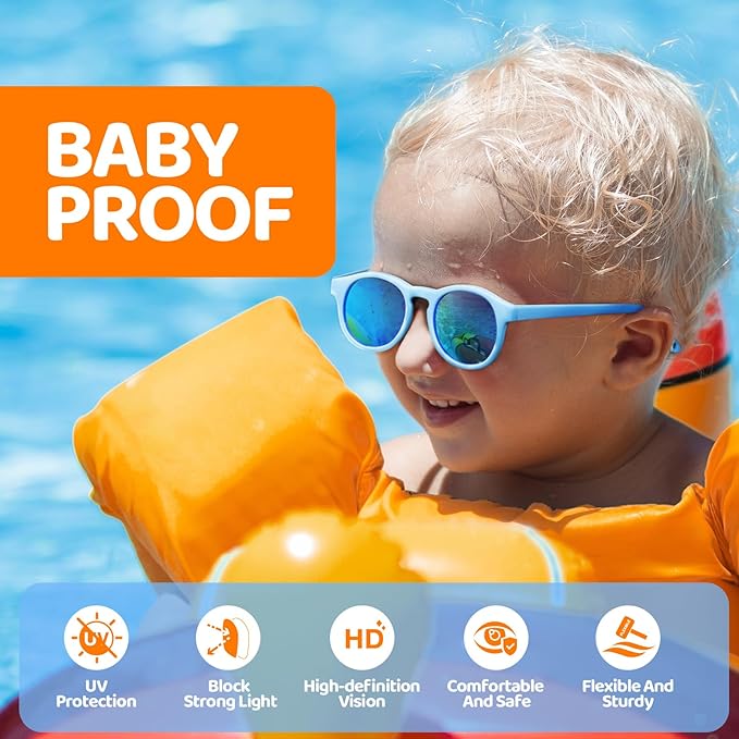 RIVBOS Baby Sunglasses Boys&Girls with Strap UV400 Polarized Flexible for Toddler,Infant and Newborn(0-24month) RBK0231