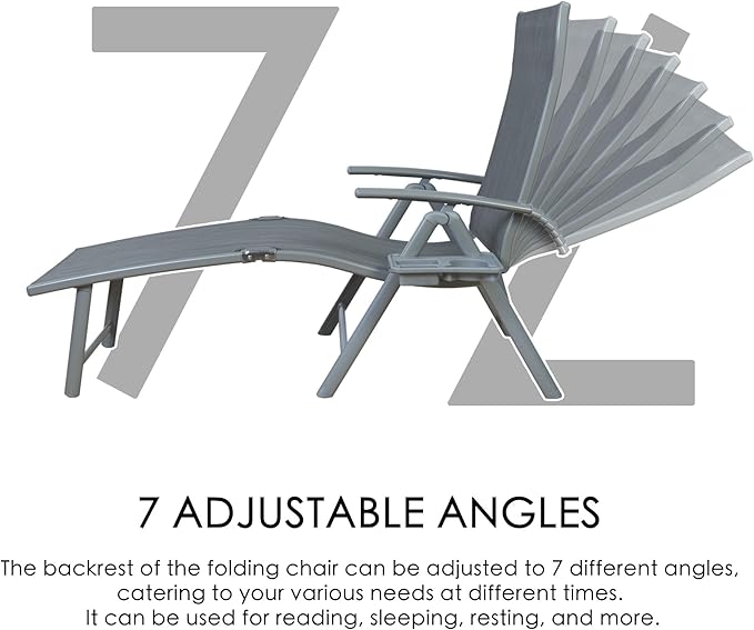 Kozyard Cozy Aluminum Reclining Lounge Chair - Perfect for Beach, Yard, Pool, Deck, and Patio - Outdoor Chaise Lounge with Drink Holder, Weather Free, Adjustable - Assemble-Free (2 Pack, Gray)