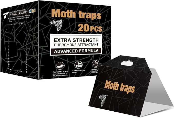 Upgraded Moth Traps, 20Pack Double Potent Pantry & Clothes Traps with Pheromones Prime, No Toxic & Odorless Meal Moth Trap, Organic Sticky Moths Balls Repellent with Lure for Closet, Kitchens