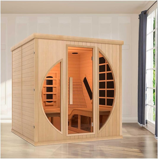 Smartmak Far Infrared 2 Person Recliner Sauna Room, Indoor Traditional Sauna Room, 10 Heating Panels, 7 Color Light, Oxygen Bar, Bluetooth Speaker (220V, 3400W) (Canadian Hemlock, 2 Person)