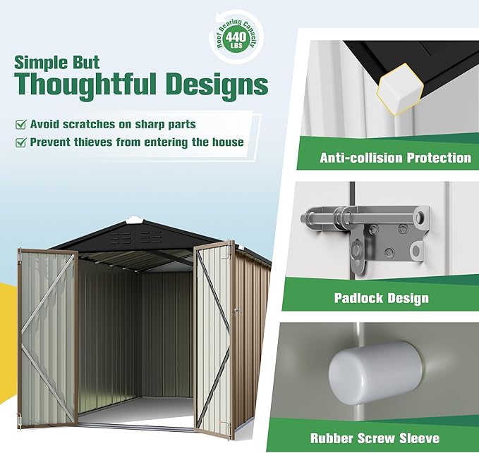 Flamaker 6x8 FT Storage Shed Waterproof Metal Garden Shed with Lockable Door Utility Tool Shed Outdoor Storage for Backyard, Patio and Lawn, Brown