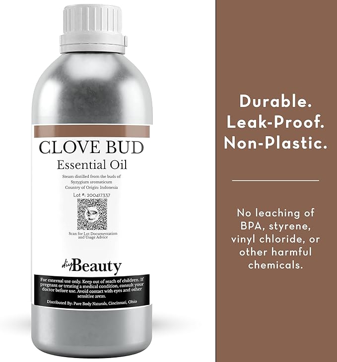 Bulk Clove Essential Oil - 32 Fl Oz - Large Size Bottle - 100% Pure & Undiluted Therapeutic Grade - High Eugenol Content - Steam Distilled from Clove Bud