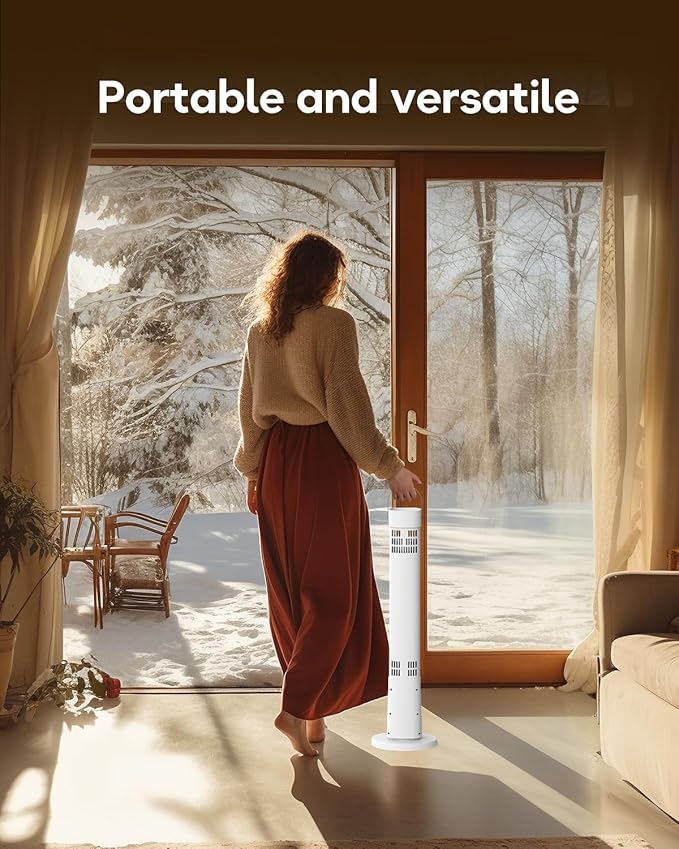 Patio Heater for Outdoor Use, 32.1" 1500W Electric Space Heater Indoor, 60-Degree Oscillating Portable Infrared Heater, with Timer, Remote, for Patio, Gazebo, White
