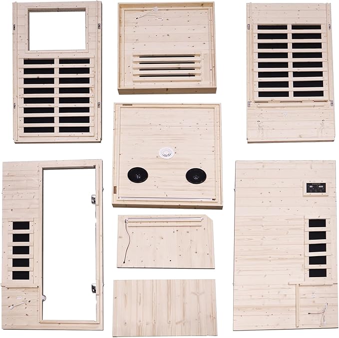 Infrared Sauna Home Traditional Sauna for Home Low EMF 1100W for 1 Person Relaxing Backboard with Control Panel, Bluetooth Speaker, Reading Lamp,Top Starry Sky (Natural Wood, 37.4”×27.5“×67.3”)