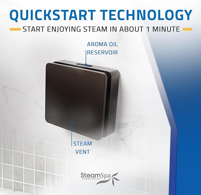 SteamSpa Steam System 15kW Steam Shower Generator with Bluetooth Wifi, Quickstart Continous Steam, Advanced Touch Pad Screen, Chroma Lights, Drain Pan and Auto Drain Oil Rubbed Bronze RVBS1500ORB-A