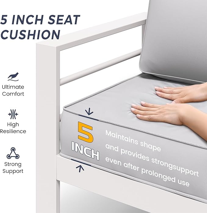 UDPATIO Patio Sofa Aluminum Patio Furniture Chair, Thickness 5" Cushion Outdoor Seating Set for Balcony(Include Waterprroof Cover)