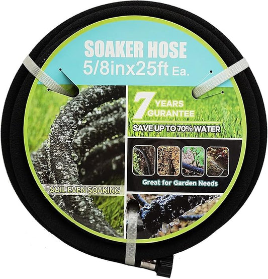 Soaker Hose with Connector 5/8in Diameter 25FT 50FT Black Garden Water Hose Flower Bed and Lawn Lightweight Hose (25FT)