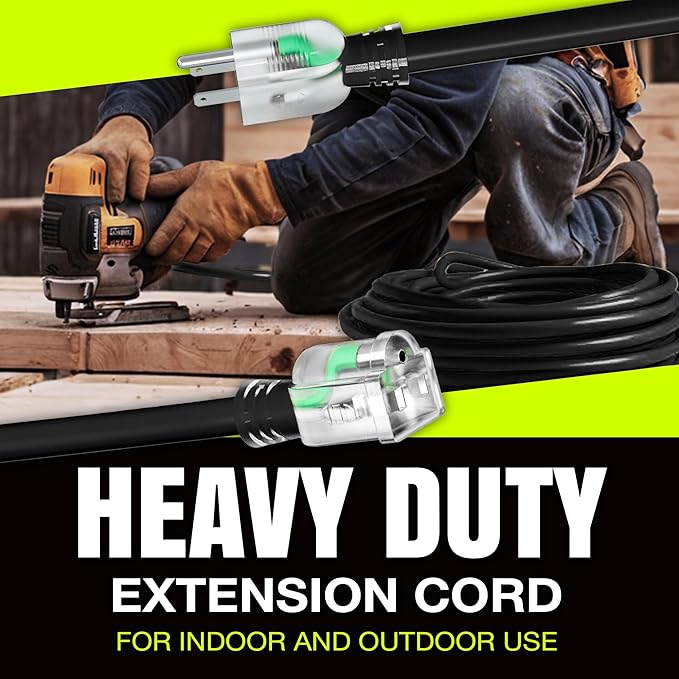 3ft Outdoor/Indoor Extension Cord 10/3 Gauge Ultra Heavy Duty 3 Prong SJTW, Waterproof, Flexible Cold-Resistant Long Power Cord,15A 125V 1875W, Black by LifeSupplyUSA