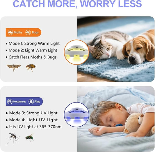 Updated Flea Traps for Inside Your Home with 3 Sticky Pads and USB Cable, Flea Light Traps for Home, Hanging Pest Control Device for Bugs Moths Gnats, Effective Indoor Outdoor