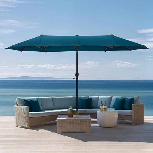 Sophia & William 13ft Outdoor Patio Umbrella for Table, Large Double-sided Umbrella for Garden, Deck, Pool, Cyan Blue