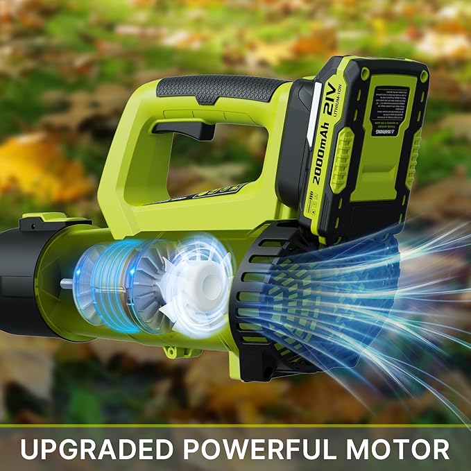 Leaf Blower, 21V Cordless Electric Blower with 2 2.0Ah Batteries and 1 Hour Fast Charger, Lightweight Leaf Blower for Patio Cleaning, Lawn Care, Blowing Fallen Leaves and Dust, etc.