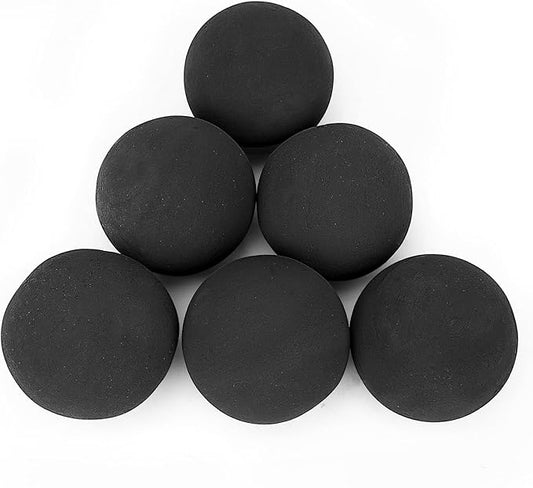 Ceramic Fire Balls, 5 Inch Set of 6 Fire Stones for Indoor & Outdoor Fire Pits or Gas Fireplaces, Reusable Decorative Landscaping and Fireplaces Accessories, Black