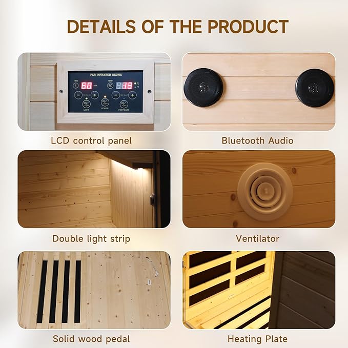 RIGO Sauna Infrared Far Infrared Sauna for Home 1 Person Sauna with Spruce Wood Dry Sauna for Home Sauna Room Low EMF Indoor Sauna for One Person in Home Sauna 900W with Speakers