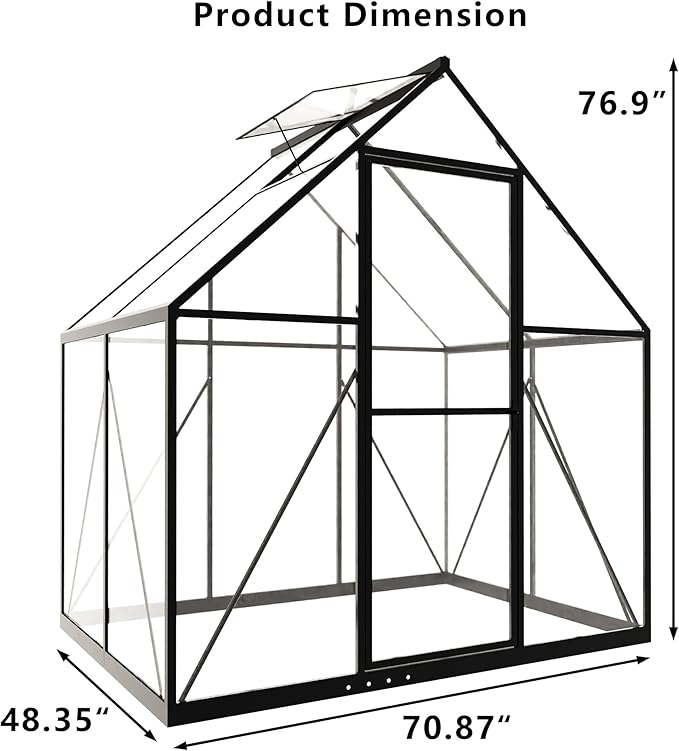 HOOYEAH 6 x 4 FT Polycarbonate Greenhouse, Winter Greenhouses for Outdoors,Outdoor Greenhouse with Roof Air Vent, Heavy Duty Walk-in Aluminum Green House for Outside Garden Backyard