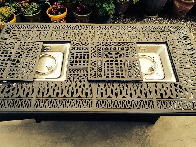 Elisabeth Cast Aluminum Outdoor Fire Pit Bar Table, 84L x 44W x 40H inches, Double Burner, 30000 BTU