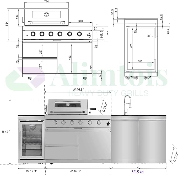Outdoor Grill Islands 98.4" 4-Burner: 72000 BTU Outdoor bbq Island with Refrigerator Rotisserie kit Stainless steel Sink and Storage | Easy Setup