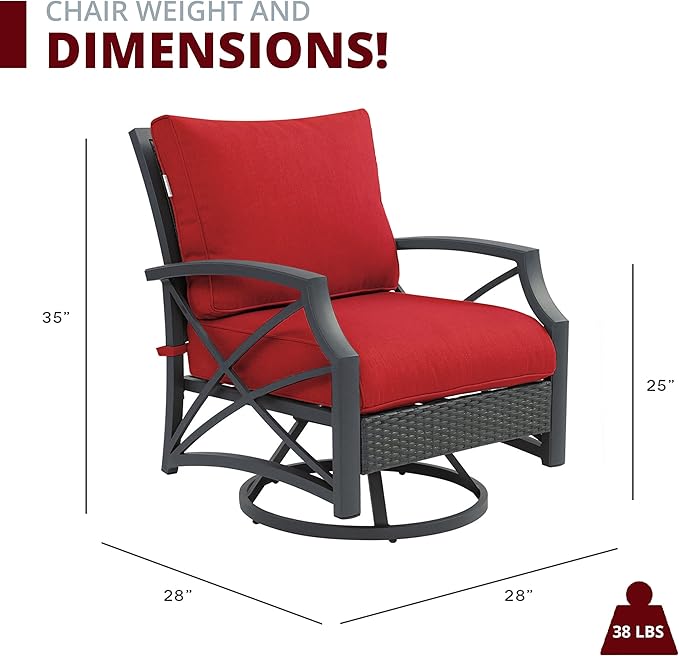 Kinger Home 32-Inch 3-Piece Outdoor Propane Smokeless Concrete Fire Pit Set for Patio, 50,000 BTU CSA Certified, Square, Red Cushion