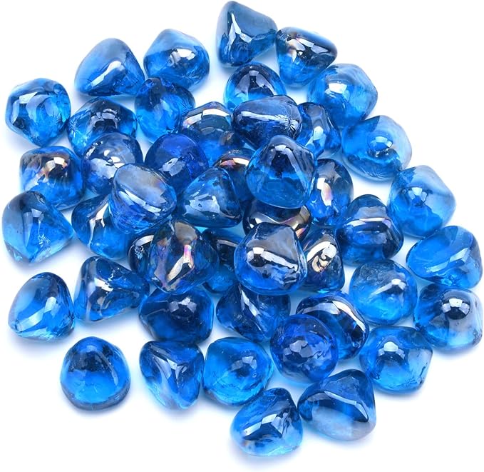 GasSaf 10-Pound 1 inch Diamonds Fire Glass for Gas or Propane Fire Pit Fireplace & Landscaping (Caribbean Blue Luster)
