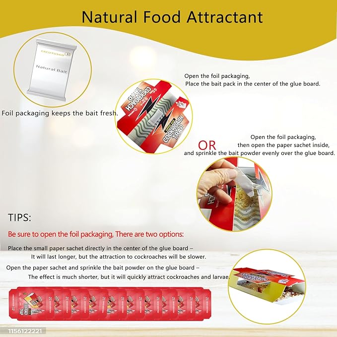 Natural Food Baited Cockroach Glue Boards – Extra Strong Adhesive, Highly Attractive