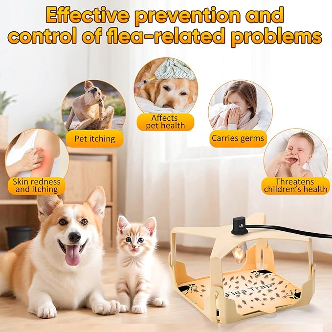 Flea Trap for Inside Your Home - 6 Bulbs & 8 Sticky Glue Boards for Bed Bug Control, Flying Insects Killer, Trap Pest Control for Bugs Gnats Moths Indoor and Outdoor（Off-White）