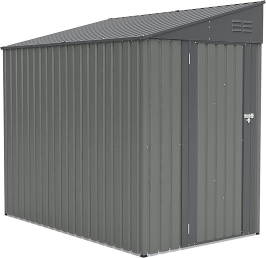 4x7 FT Metal Outdoor Storage Shed, Lean-To Garden Tool and Bike Shed with Lockable Door and Air Vents, Waterproof Sloped Roof Steel Utility Shed for Backyard, Patio,Lawn Equipment, Olive Gray
