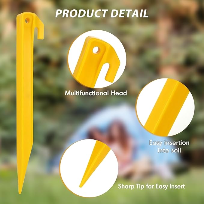 EAGLE PEAK 8 Pack Heavy Duty Plastic Tent Stakes, 7.5 inch Outdoor Ground Anchors, Essential Gear for Camping Tents, Canopies, Gardening,Tarps, and Holiday Decorations