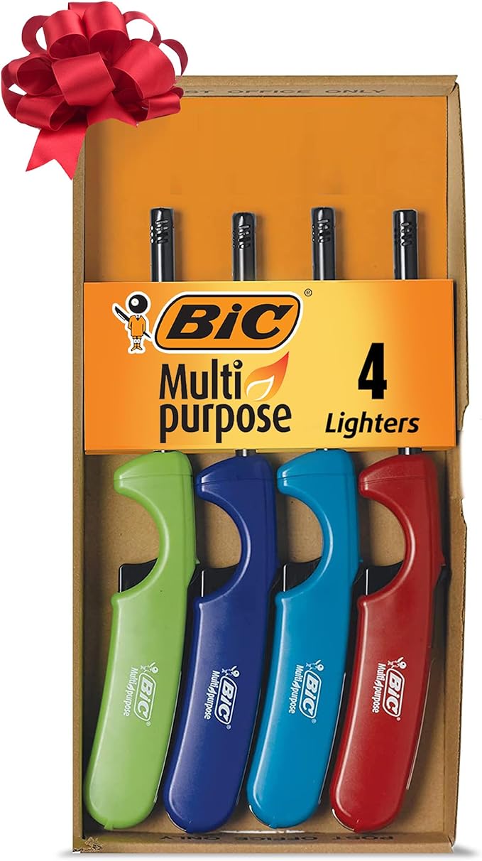 BIC Multi-Purpose Lighters, Reliable and Safe Candle Lighter, Assorted Colors, 4-Pack (Colors May Vary)