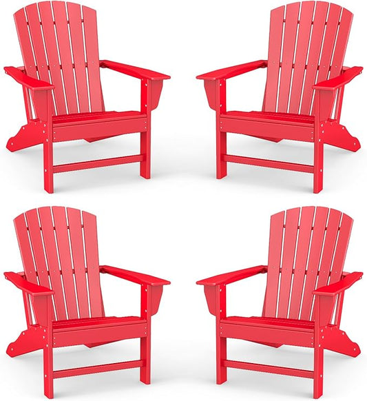 BRIOPAWS Adirondack-Chairs-Set of 4 | Fire Pit Chair | Oversized | HDPE Plastic | Weather Resistant | for Deck Outdoor Poolside Campfire | Red