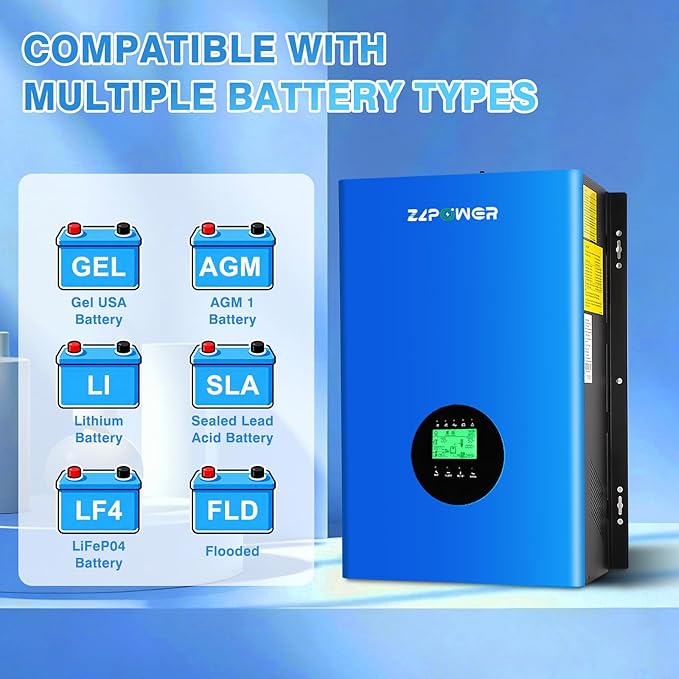 CAMINI 8000W 48V Hybrid Solar Inverter, 24000W Peak, 120/240V Split Phase Pure Sine Wave, UL1741 Certified, Built-in 2 MPPT Solar Charger, Low Frequency Off-Grid Inverter for Home & Business
