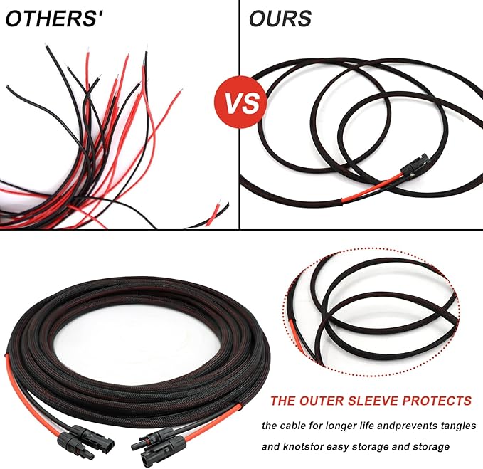 Twin Wire 100FT Solar Extension Cable - 10AWG(6mm²) Solar Panel Connector, with 6 Pairs-IP67-Male/Female Solar connectors for Outdoor Automotive RV Boat Marine Solar Panel- Black & Red