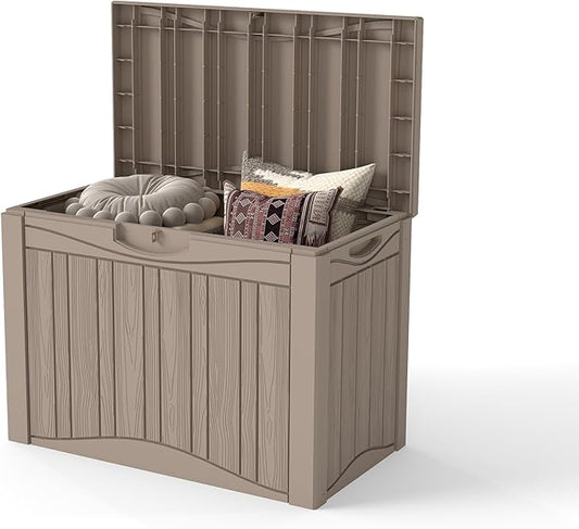 Upgrade 52 Gallon Waterproof Large Resin Deck Box Indoor/Outdoor Lockable Storage Container and Seating for Garden, Pool, and Patio (52 Gallon, Grey)