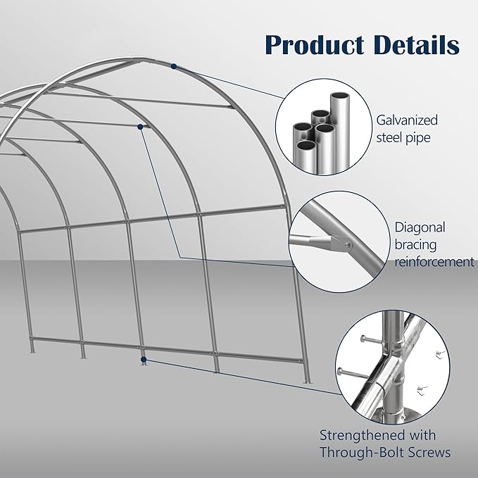 Anti-Snow 10x20 FT Carport,Grade Heavy Duty Portable Garage Canopy with Steel Frame & Vented Roof,Waterproof Outdoor Storage Shed W/Removable Double-Zipper Doors,for Vehicle, Boat,RV,Grey