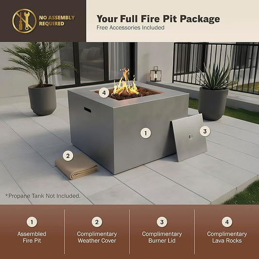 Kinger Home Loren 32-Inch Round Propane Fire Pit Table, Alloy Steel Outdoor Fire Pit with 50,000 BTUs, CSA Certified, Includes a Burner lid, Lava Rocks and Weatherproof Cover