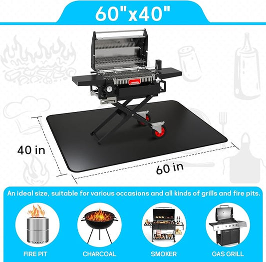 60 x 40 Inches Under Grill Mats for Outdoor Grill, Double-Sided Fireproof, Oil/Waterproof, Heat Resistant Grilling Mat, Fire Pit/Fireplace, Portable BBQ Protector for Decks, Lawns and Patios